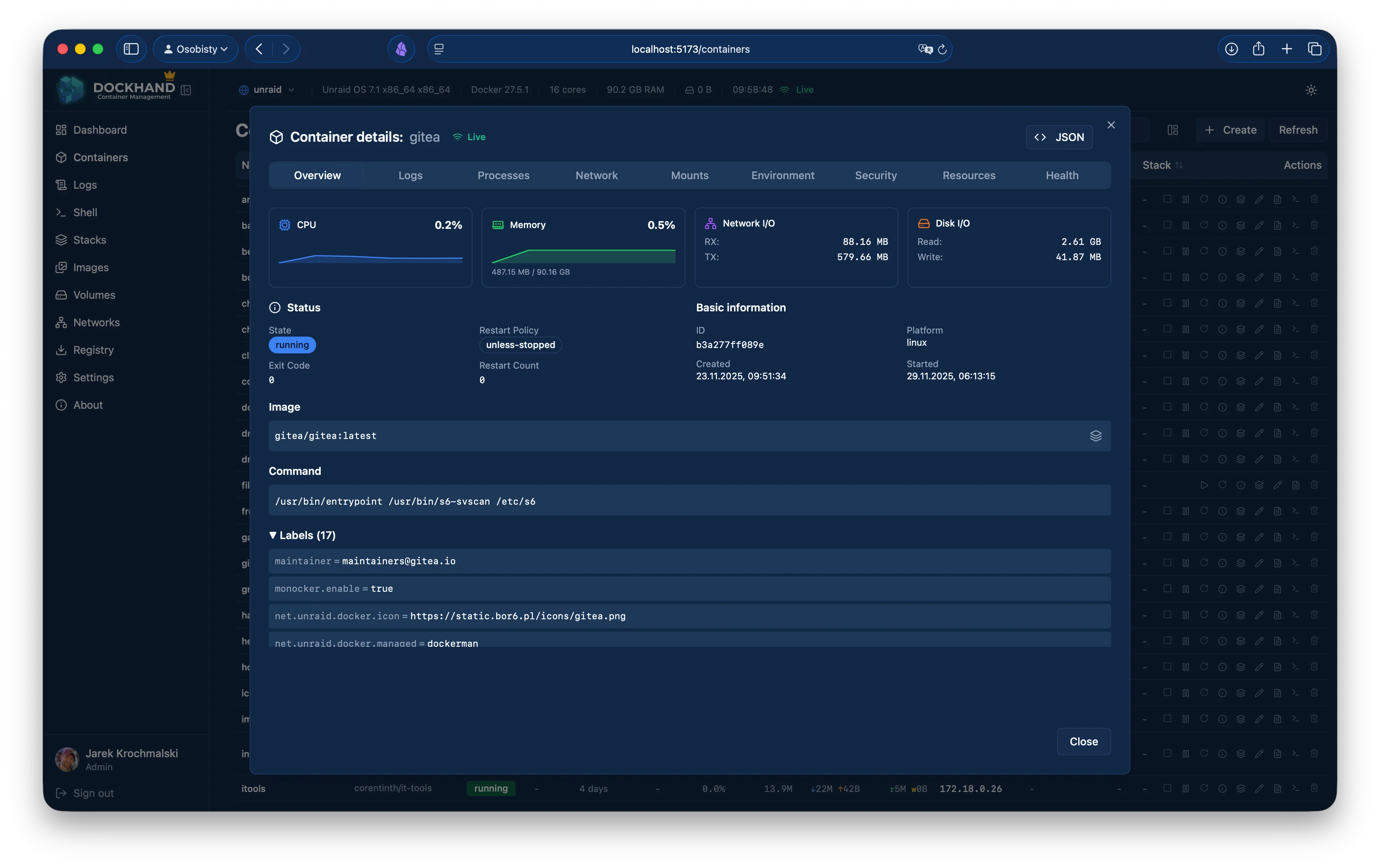 Container inspection dark theme