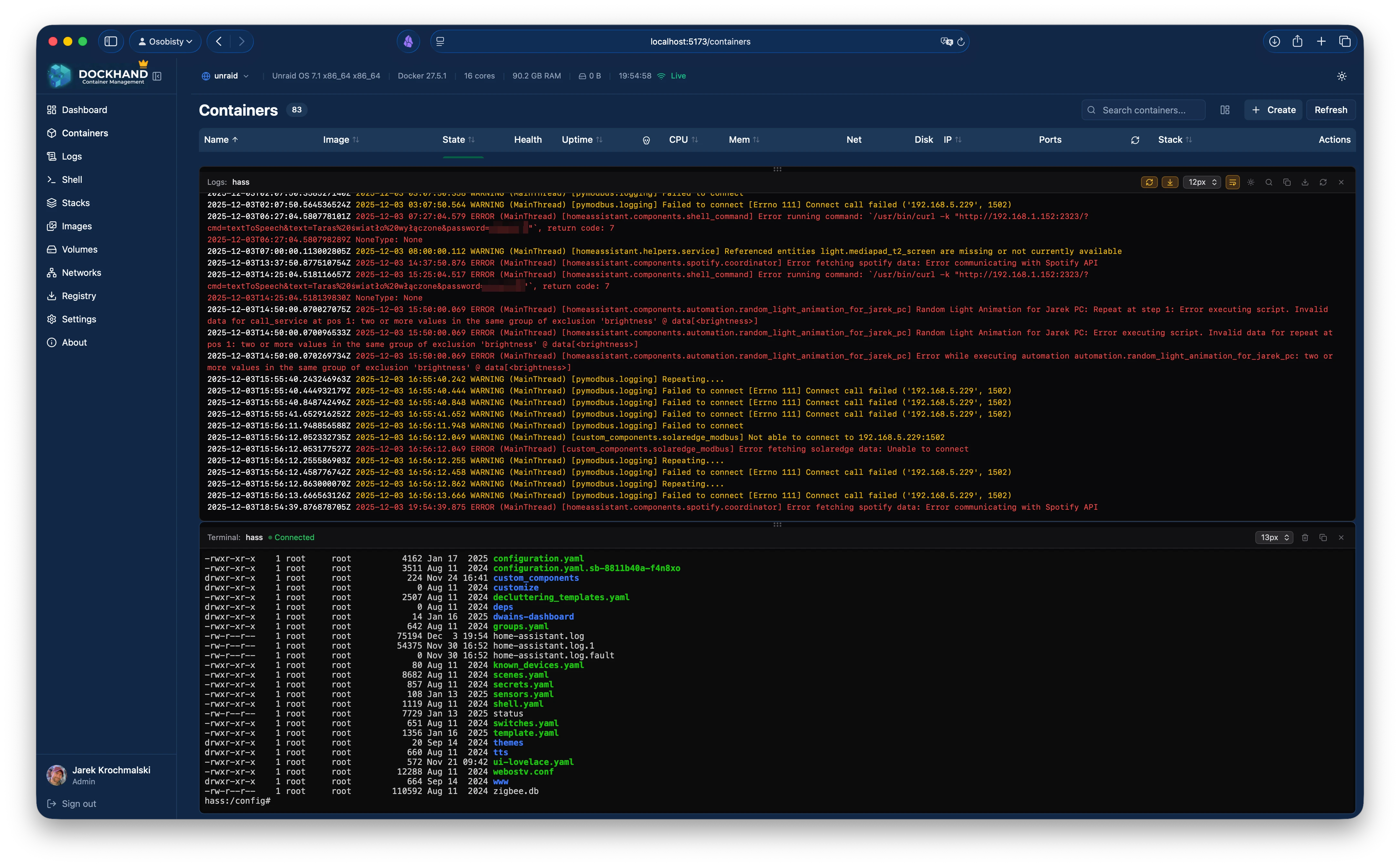 Terminal and logs side by side