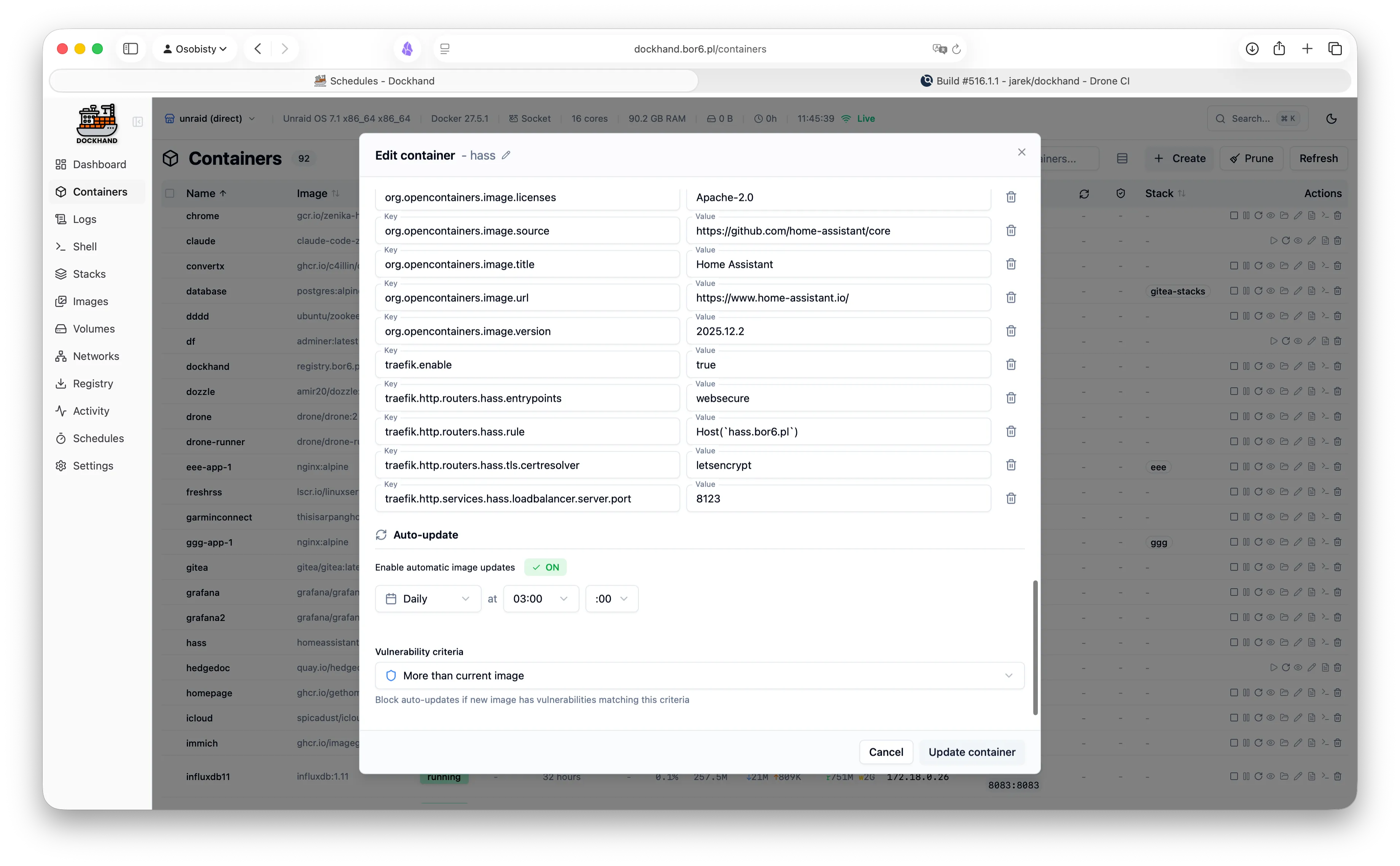 Container advanced options