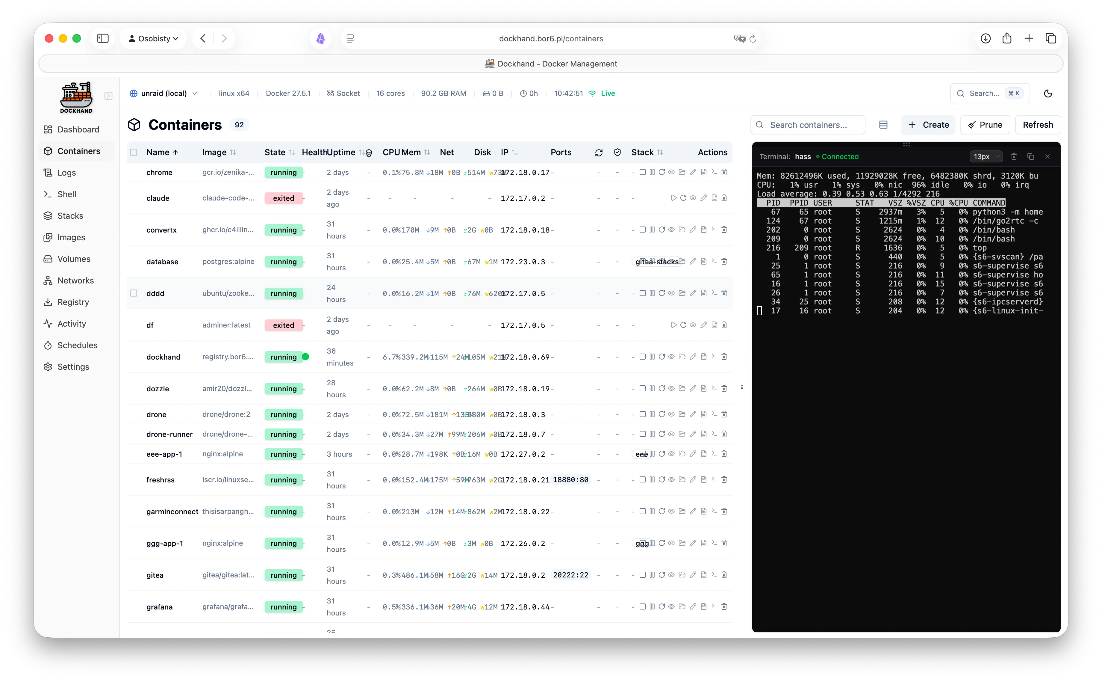 Container processes and stats