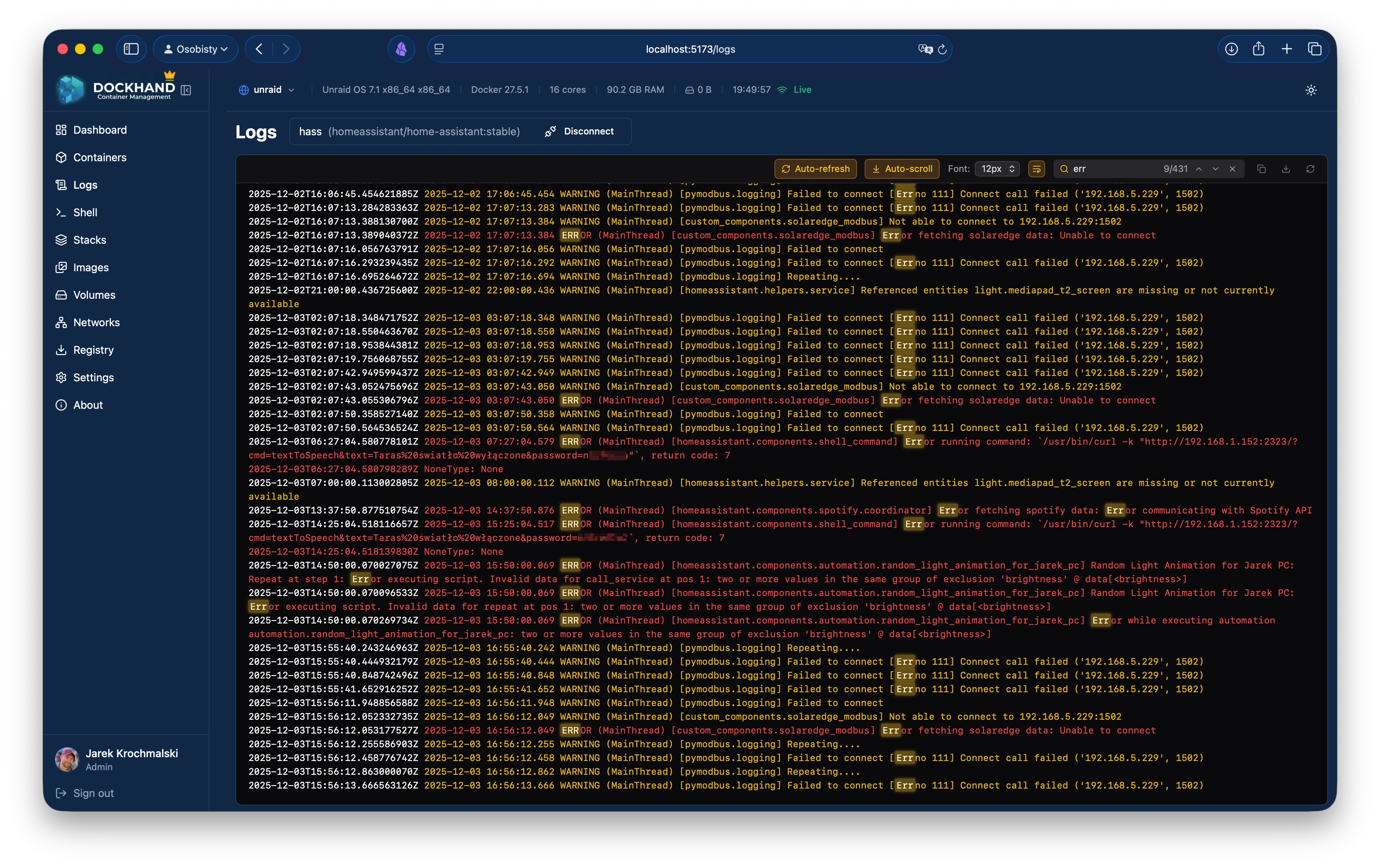 Container logs with ANSI colors