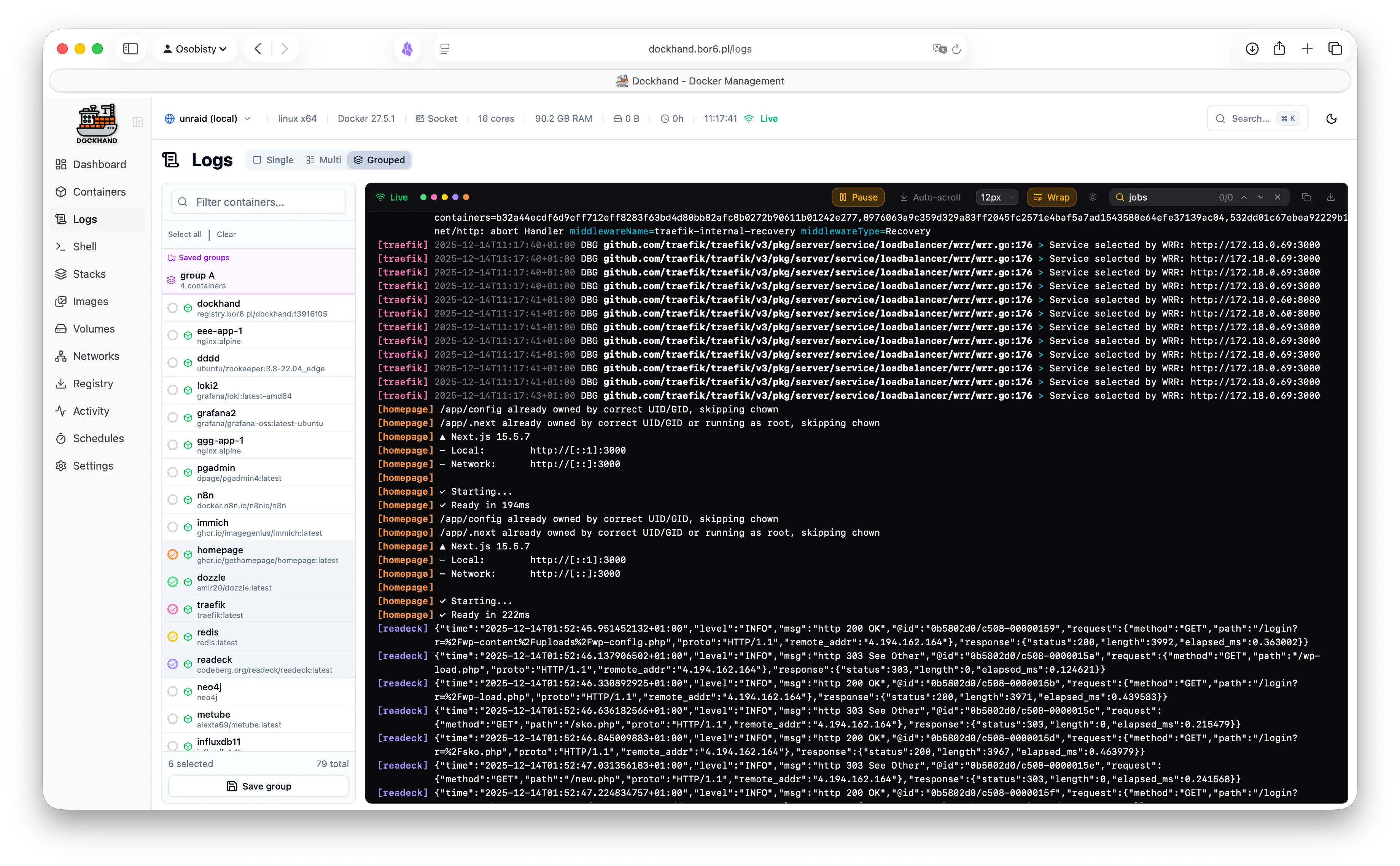 Log filtering and search