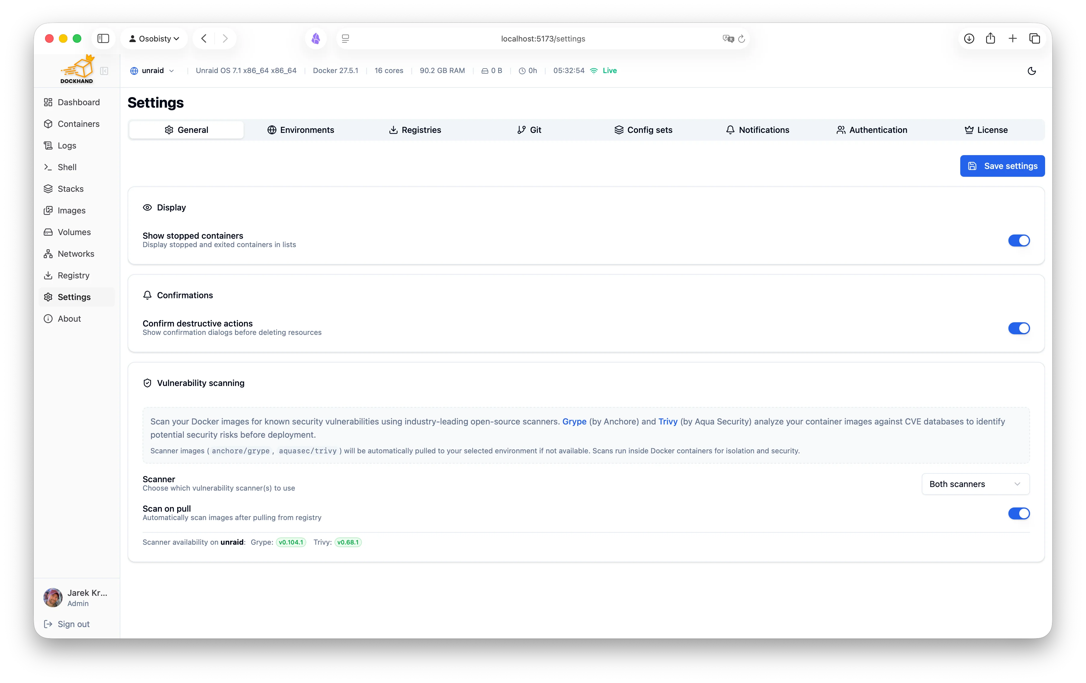 General settings with scanner preferences