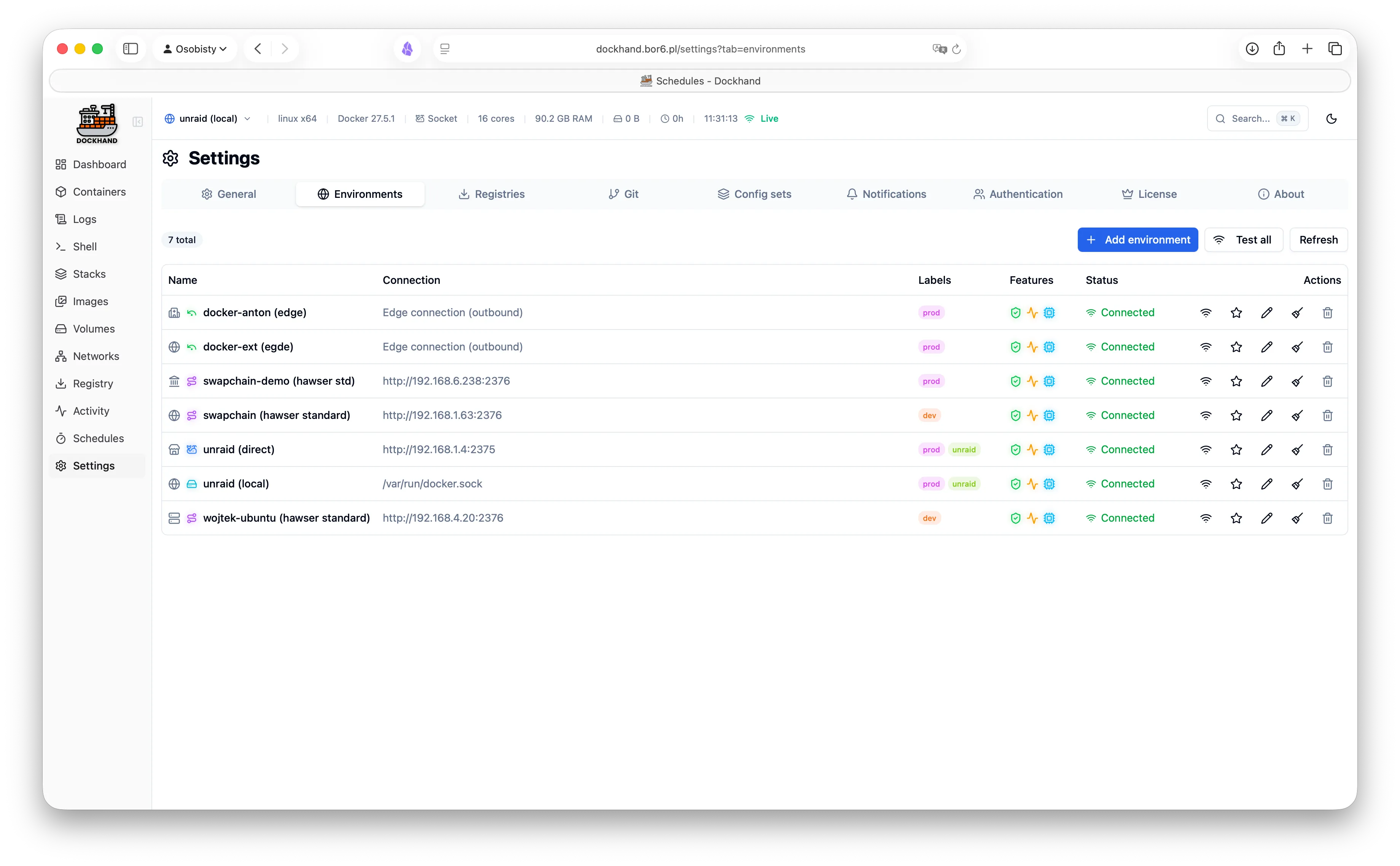 Environment settings