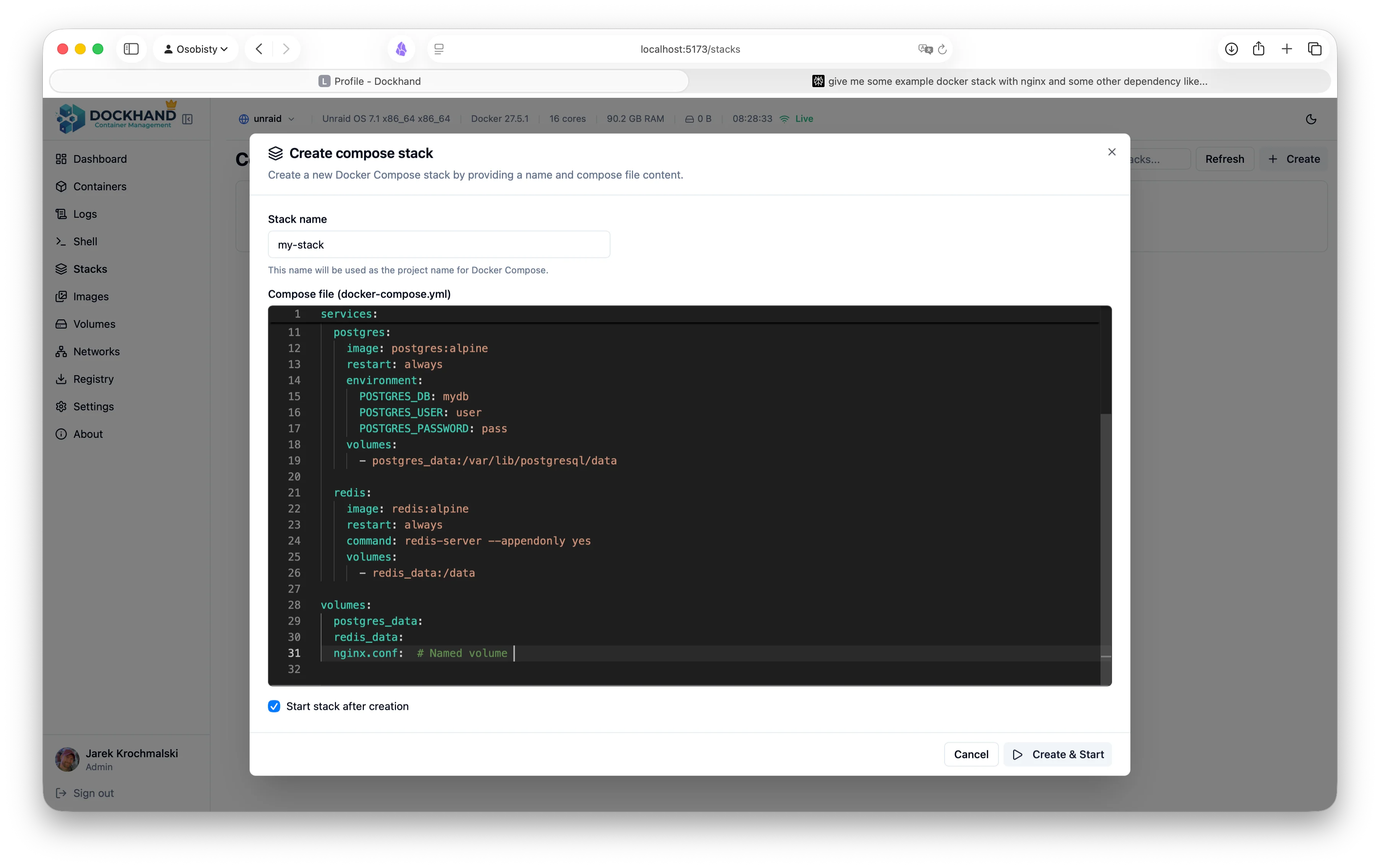 YAML Compose stack editor