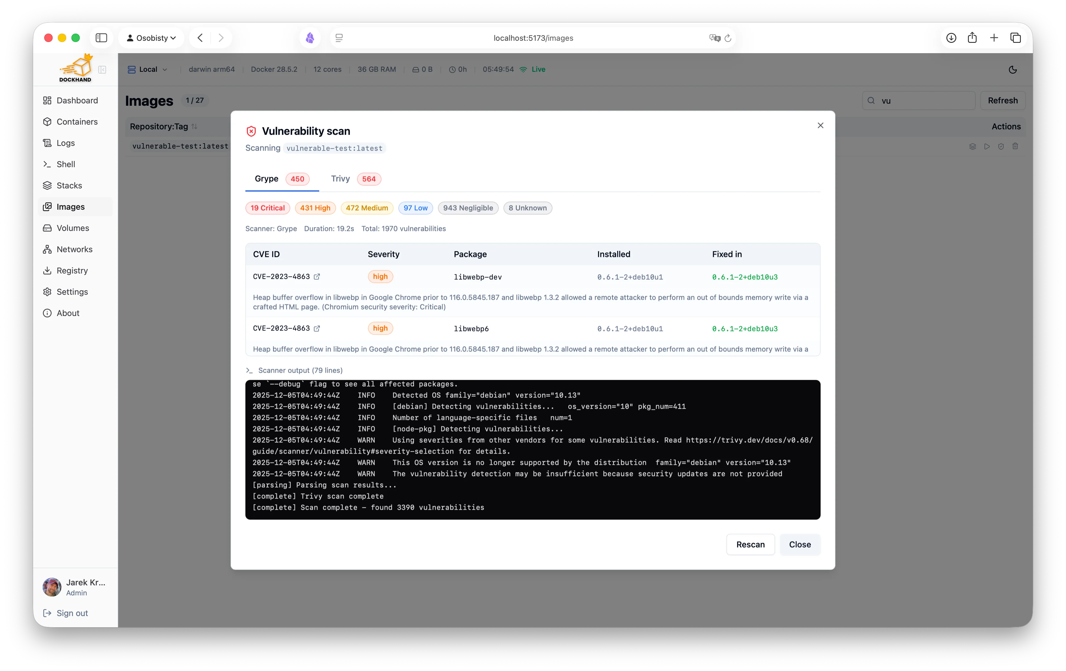 Vulnerability scan results