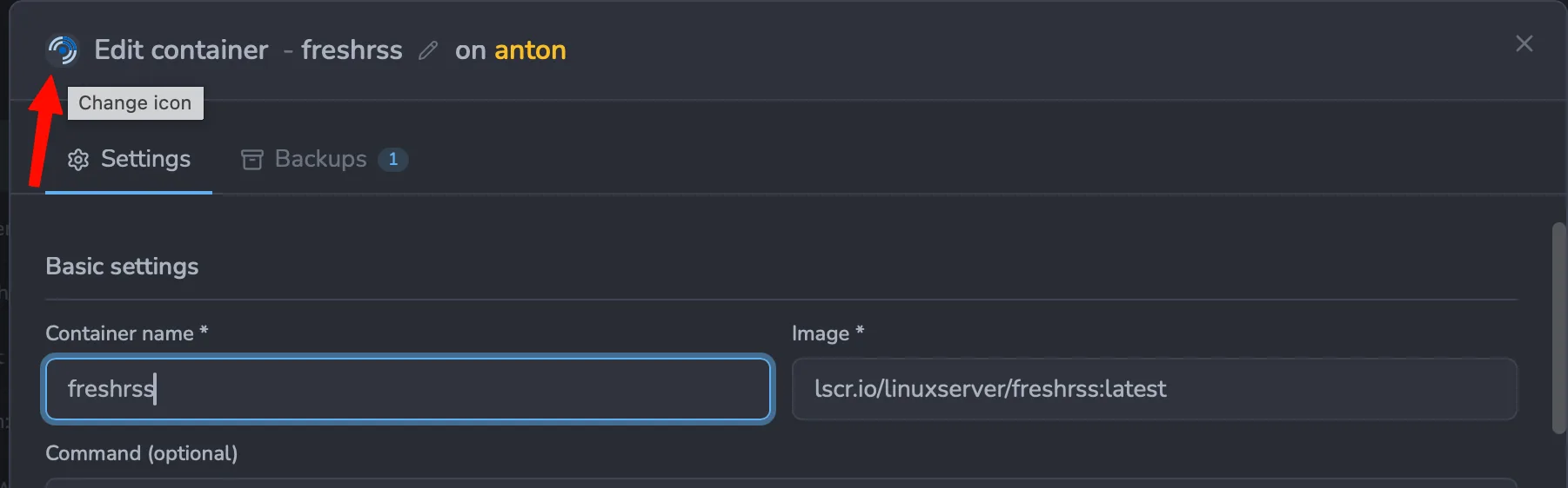 Change icon button next to the container name in the Edit dialog