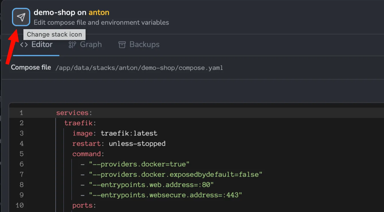Change stack icon button next to the stack name
